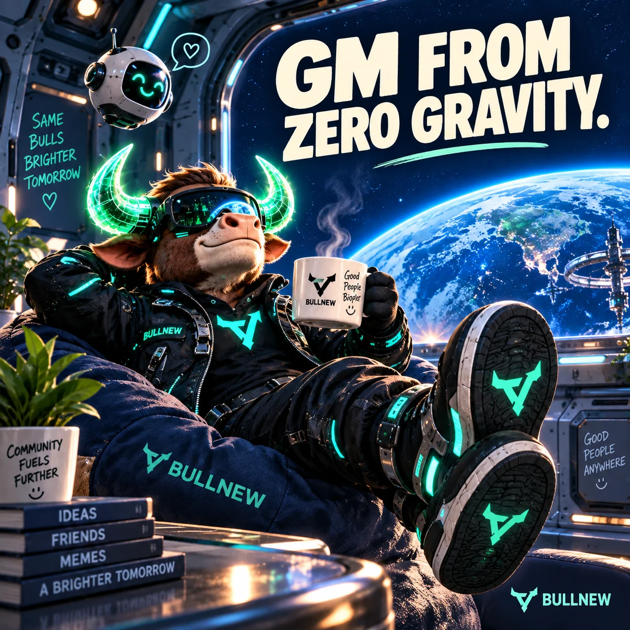The BULLNEW bull takes a zero-gravity coffee break